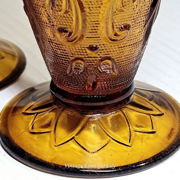 Vtg Indiana Sandwich Tiara Honey Amber Water Juice Glass Goblet Set Of 2 READ - Picture 9 of 14